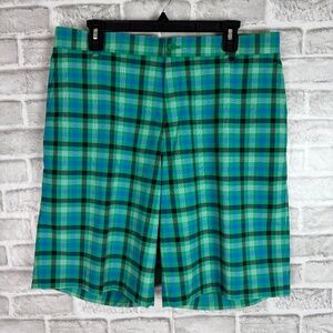 NIKE Golf Dri-Fit Core Vibrant Green Plaid Casual Golf Shorts Mens 36 x 11" Seam